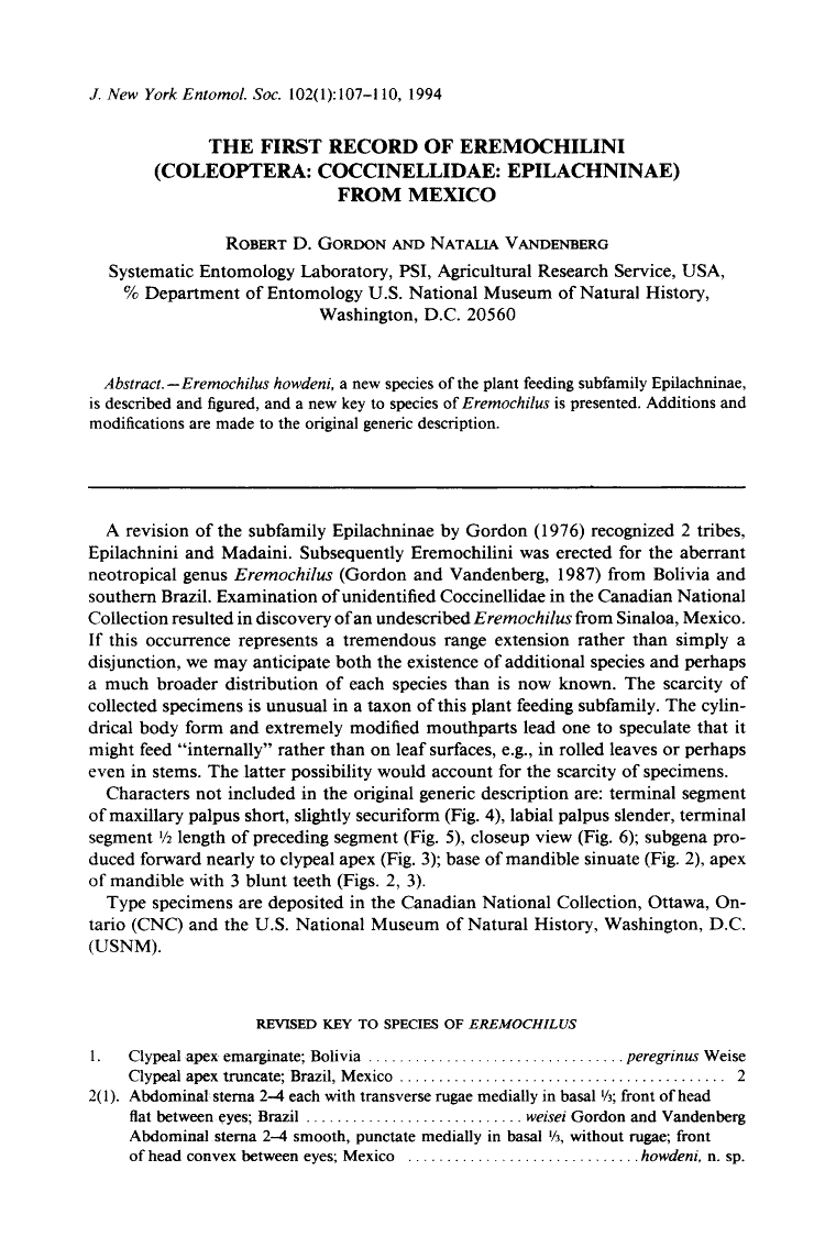 The First Record of Eremochilini (Coleoptera: Coccinellidae: Epilachninae) from Mexico